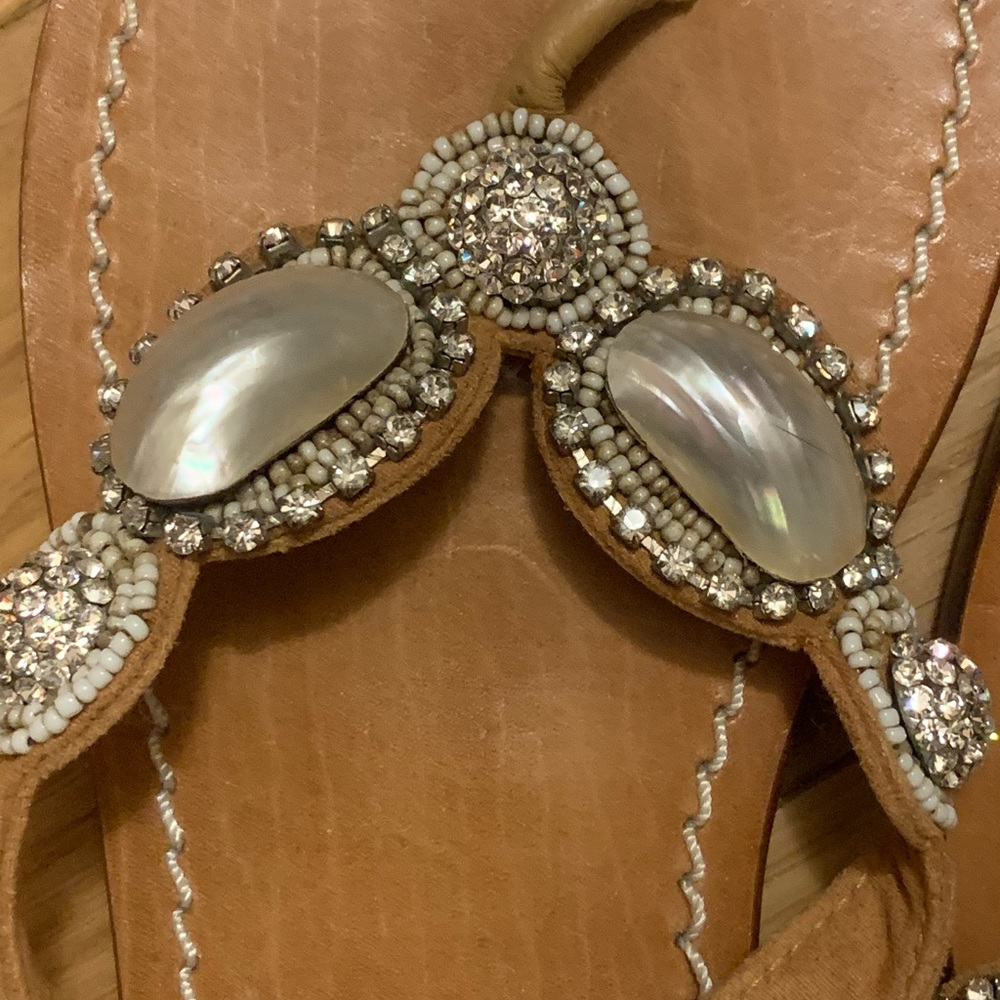 SKEMO beautiful leather designer sandals w Czech crystals, natural stones - Picture 3 of 7